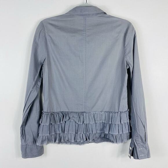 Odille Size 2 Ruffle Hem Long Sleeve Button Shirt Top Gray 100% Cotton - Picture 2 of 5